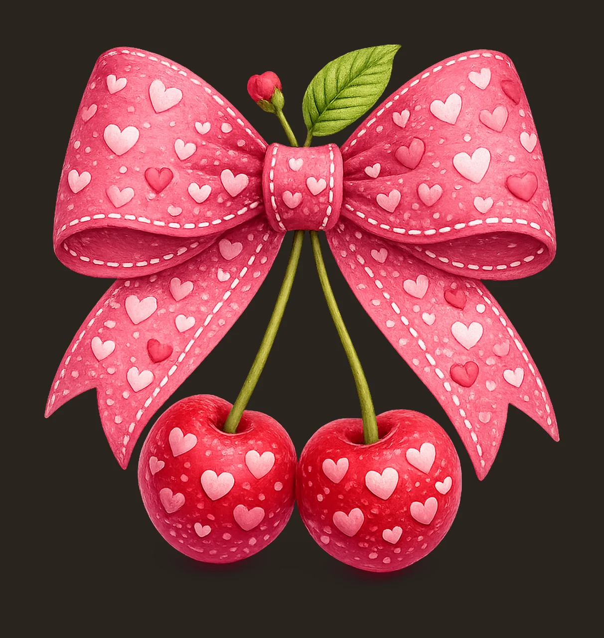 Cherry Bow Artwork Embroidered Heart Design Cute Bow Shirt contrast preview thumbnail