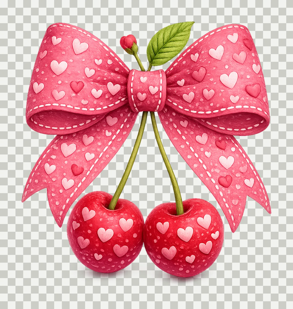 Cherry Bow Artwork Embroidered Heart Design Cute Bow Shirt transparency and detail preview thumbnail