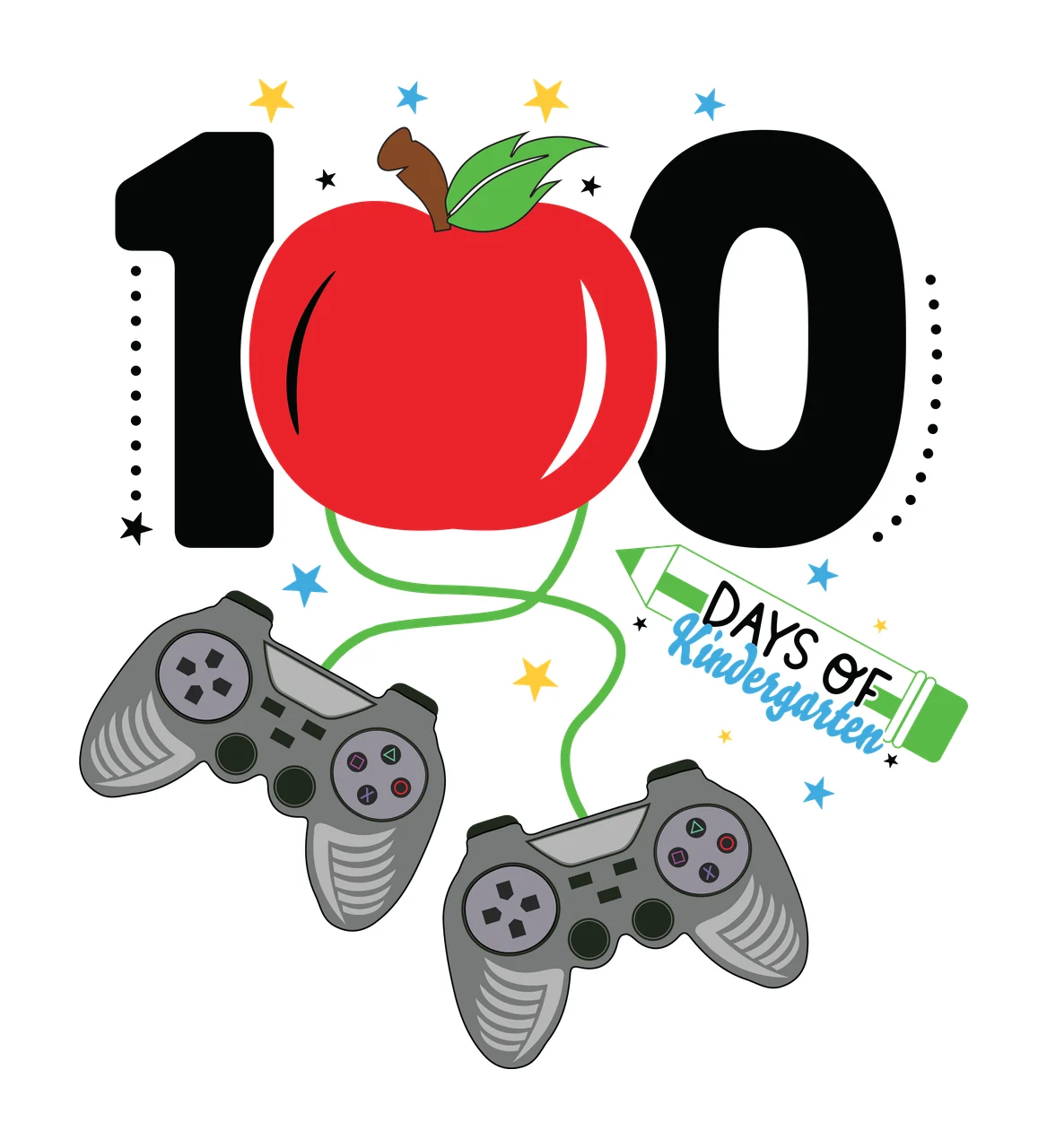 100 Days Of Kindergarten Text lettering presenting apple game