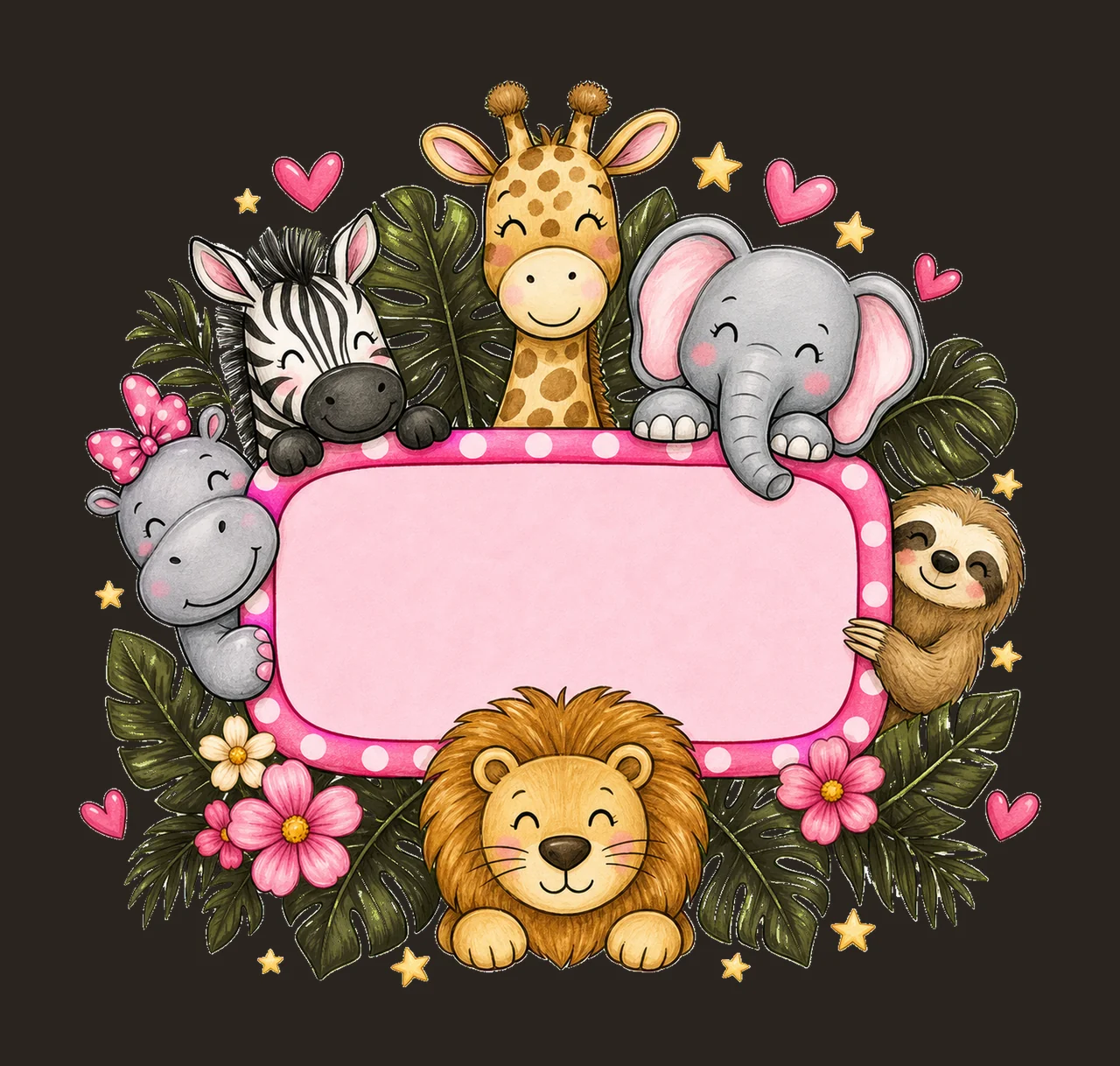 Girl Zoo Name Plate Frame Design Hand Drawn Variation E contrast preview thumbnail