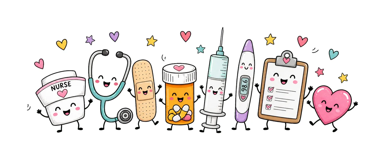Nurse Characters Doodle Cute Happy Medical Variation B