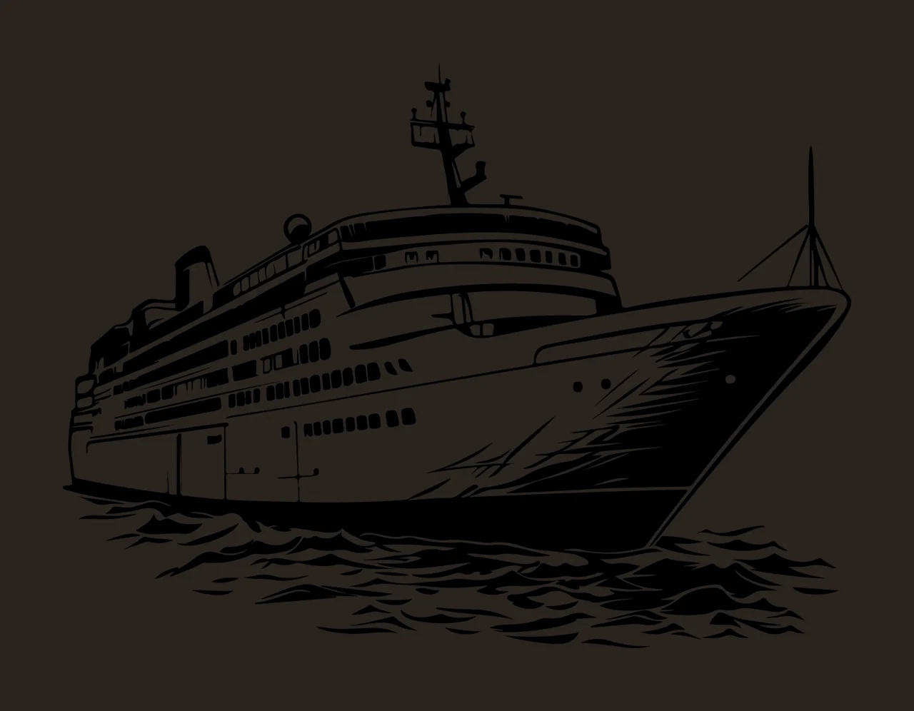 Cruise Ship Large On Water sailing line drawing black white contrast preview thumbnail