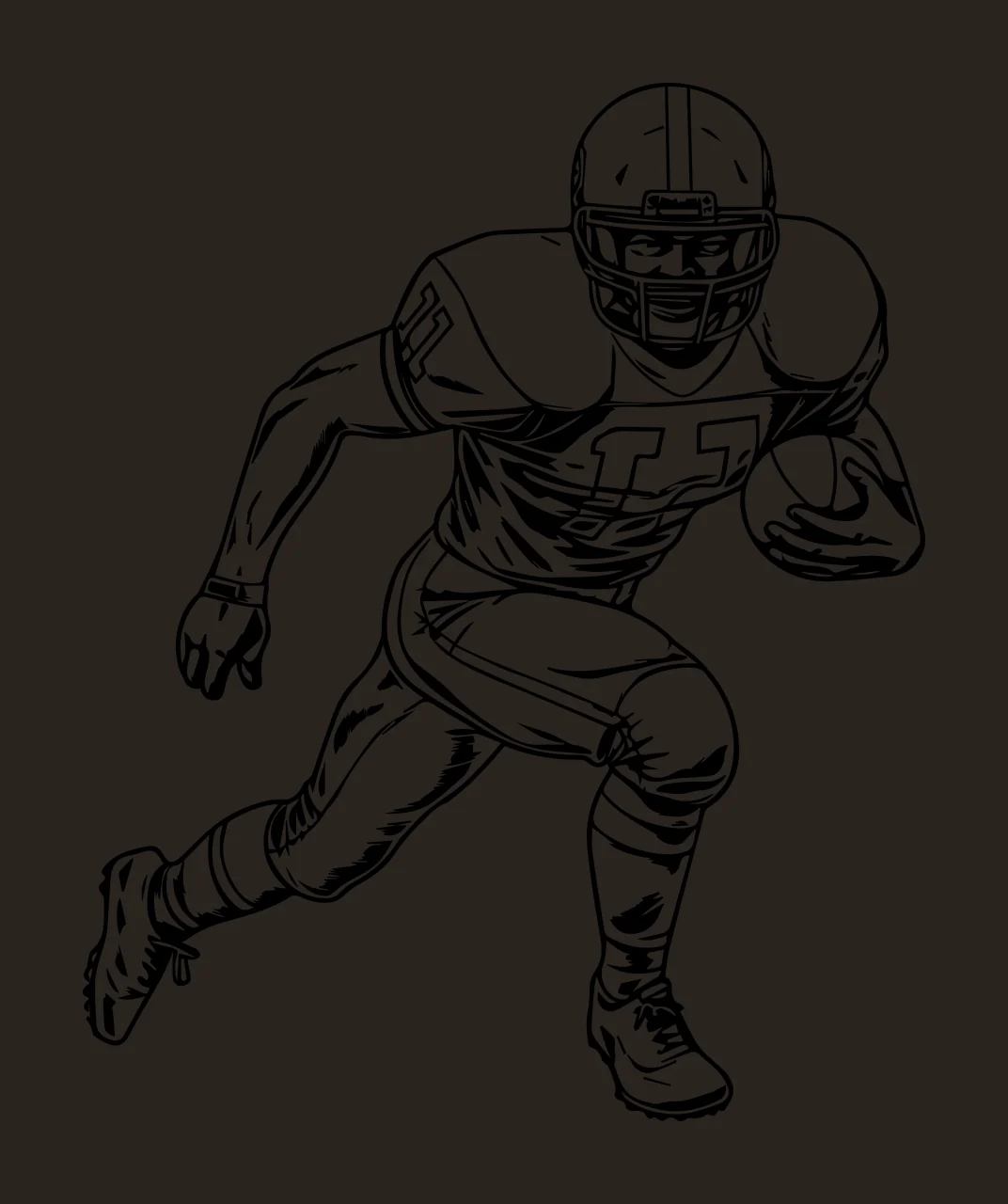 Football Player In Helmet Charging Forward shoulder pads cleats contrast preview thumbnail