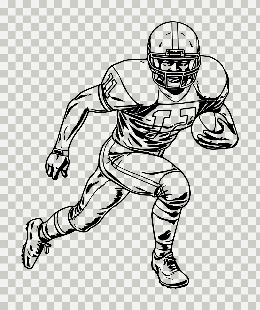 Football Player In Helmet Charging Forward shoulder pads cleats transparency and detail preview thumbnail