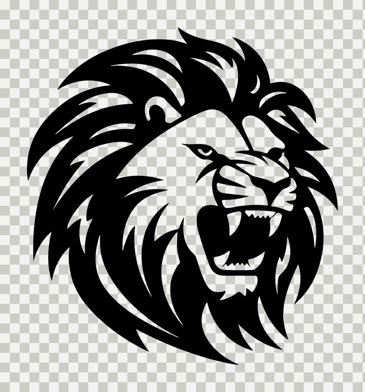 Lion Head Roaring Black White Graphic mane teeth eyes animal transparency and detail preview thumbnail
