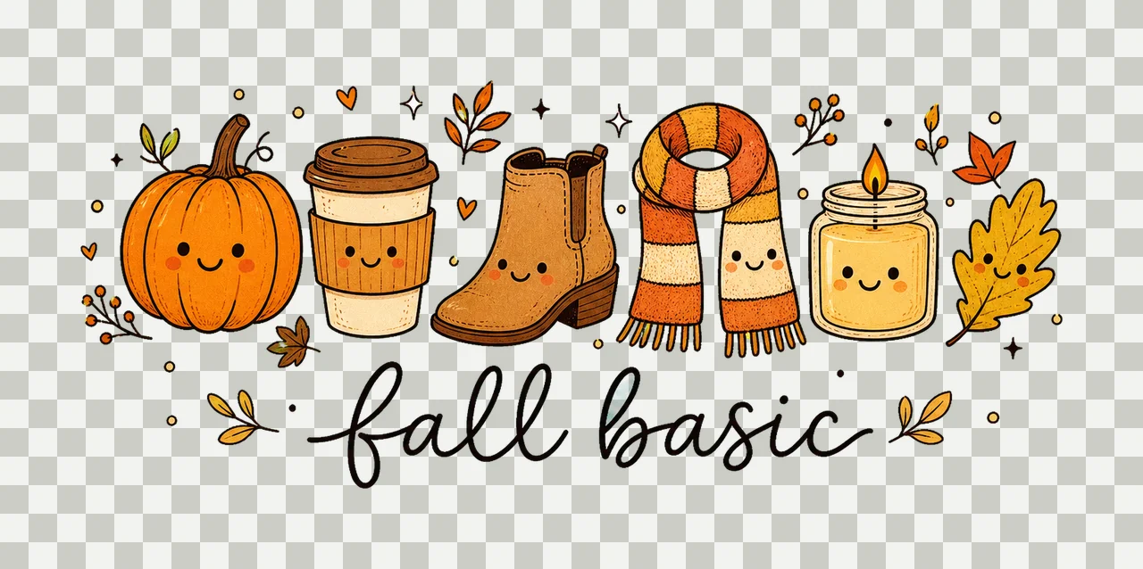 Fall Basic Cute Fall Doodle Shirt Autumn Girly Variation A transparency and detail preview thumbnail