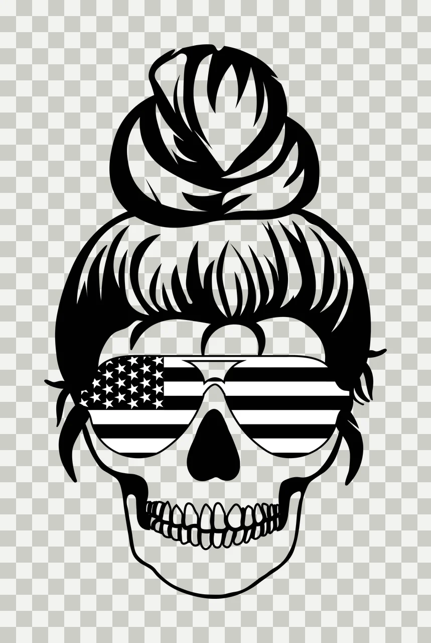 Flag Skull With Messy Bun And Glasses wearing hair stars stripes transparency and detail preview thumbnail