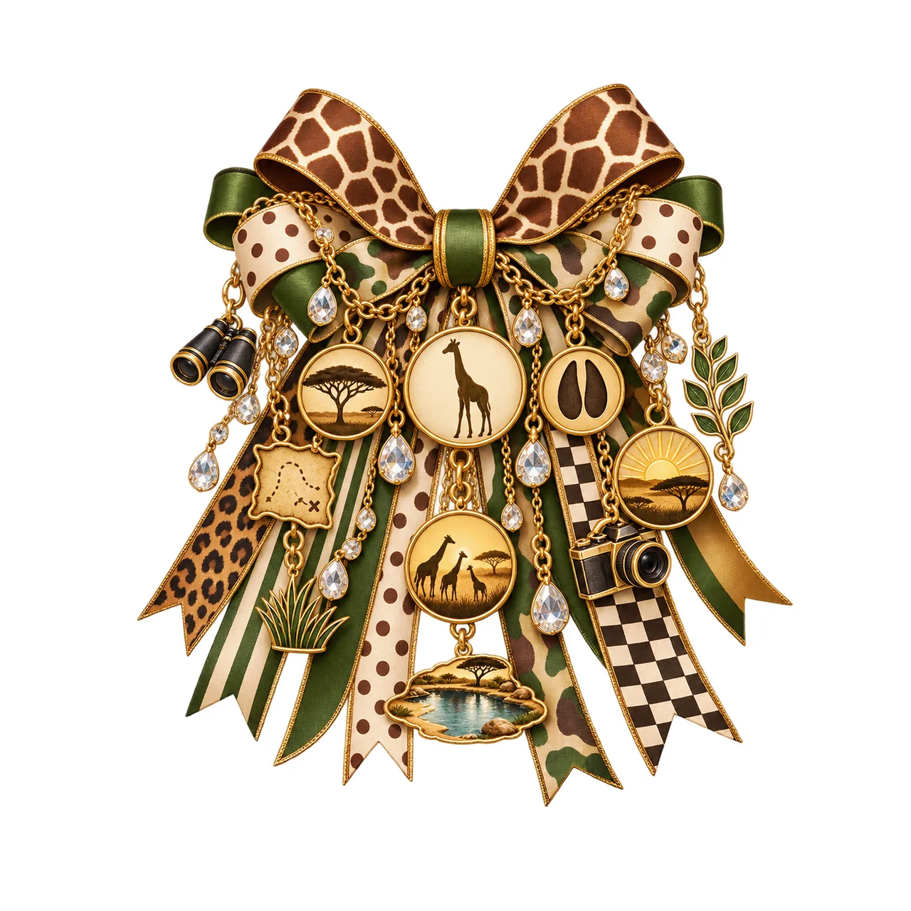 Giraffe Lover Bow Charm PNG, Gold Chain Charms, Transparent Sublimation Design, Digital Download