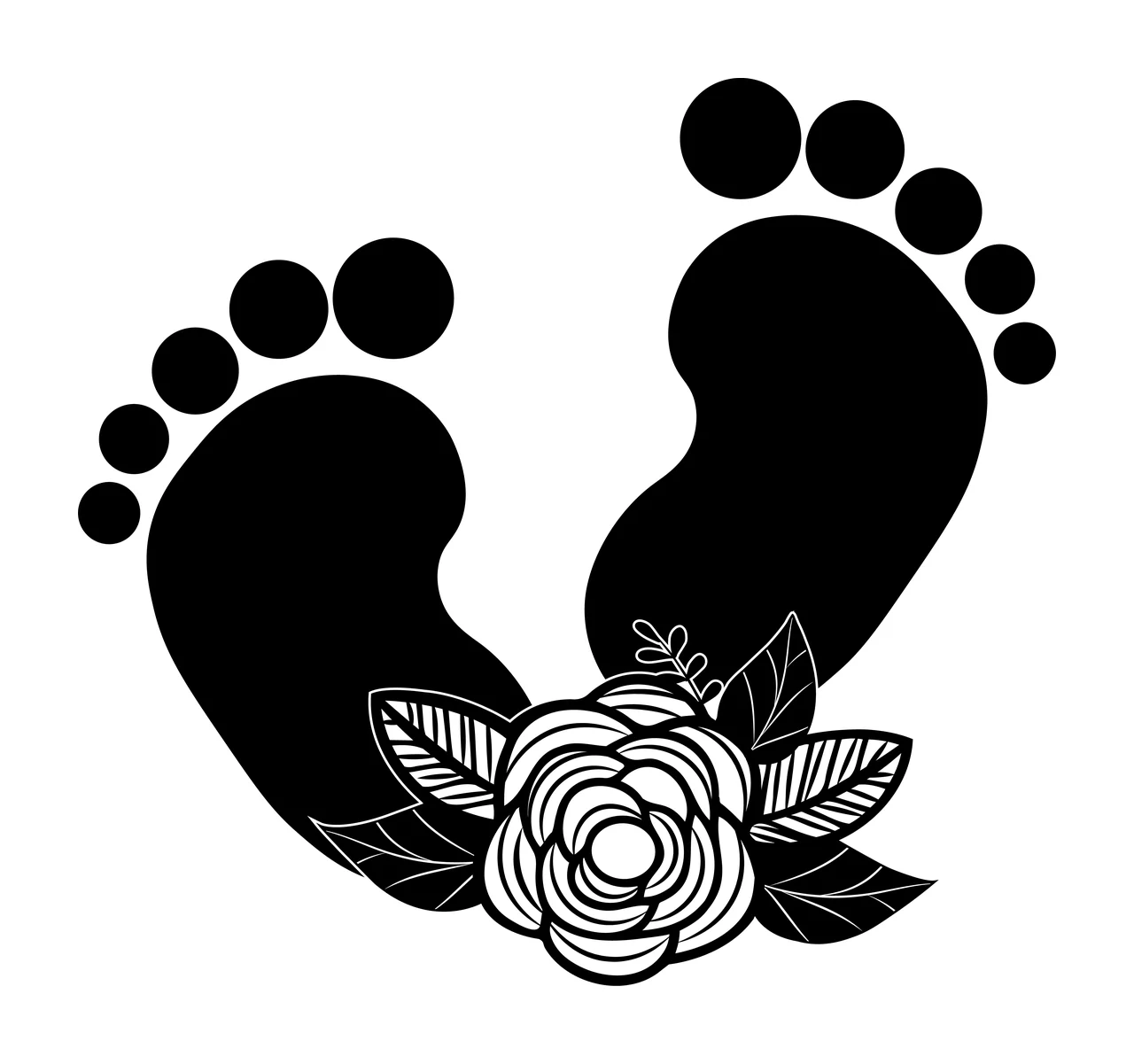 Baby Feet Flower Footprints With Floral Accent Illustration leaves