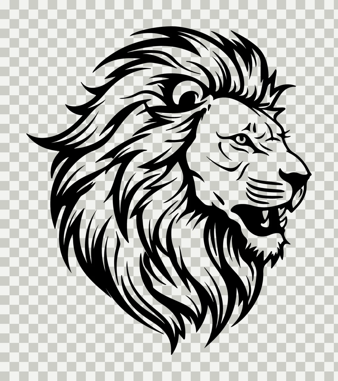 Lion Head Roaring Graphic Profile Mane Teeth illustration Black transparency and detail preview thumbnail