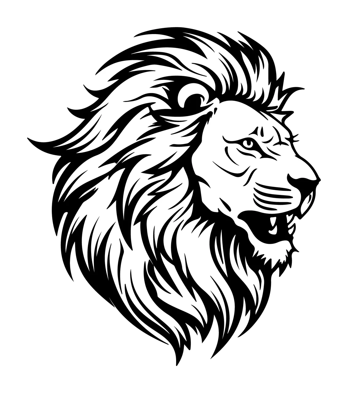 Lion Head Roaring Graphic Profile Mane Teeth illustration Black