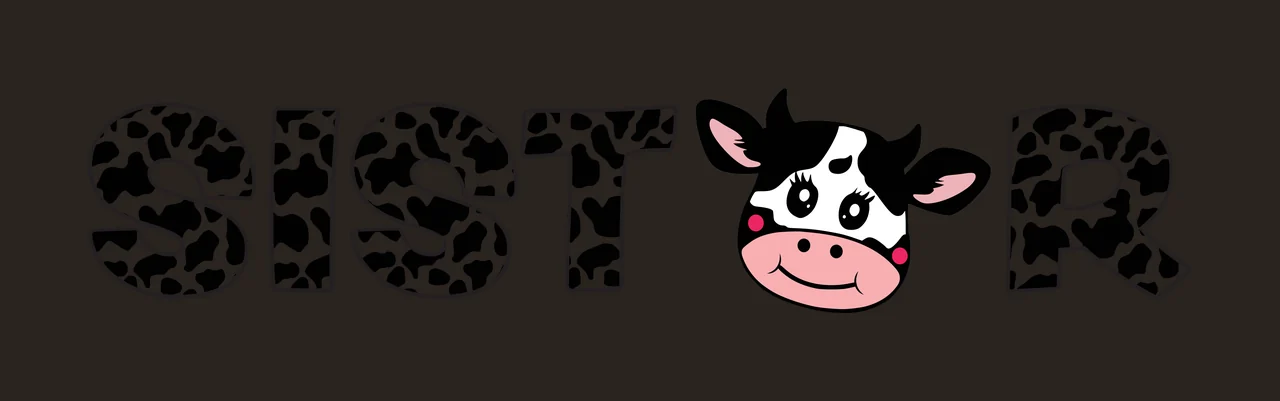 SIST R cow print typography with cow print letters, cartoon cow head, black and white spots and pink snout contrast preview thumbnail