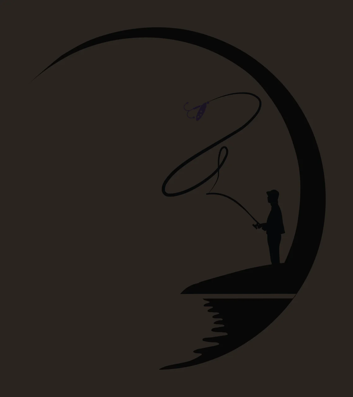 Person Fishing In Circular Moon Silhouette rod hook water black contrast preview thumbnail