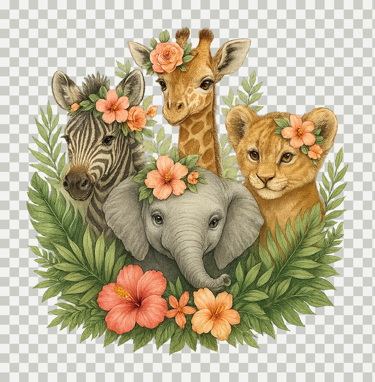 Safari animals Jungle Artwork Wild Animal Watercolor Safari transparency and detail preview thumbnail