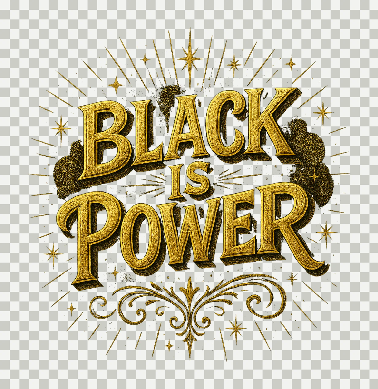 Black is Power Graffiti Style Black History Month Gold Text transparency and detail preview thumbnail