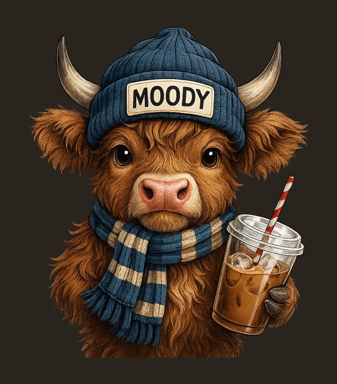 Moody Coffee Addict Highland Cow Cute Baby Cow Sublimation contrast preview thumbnail