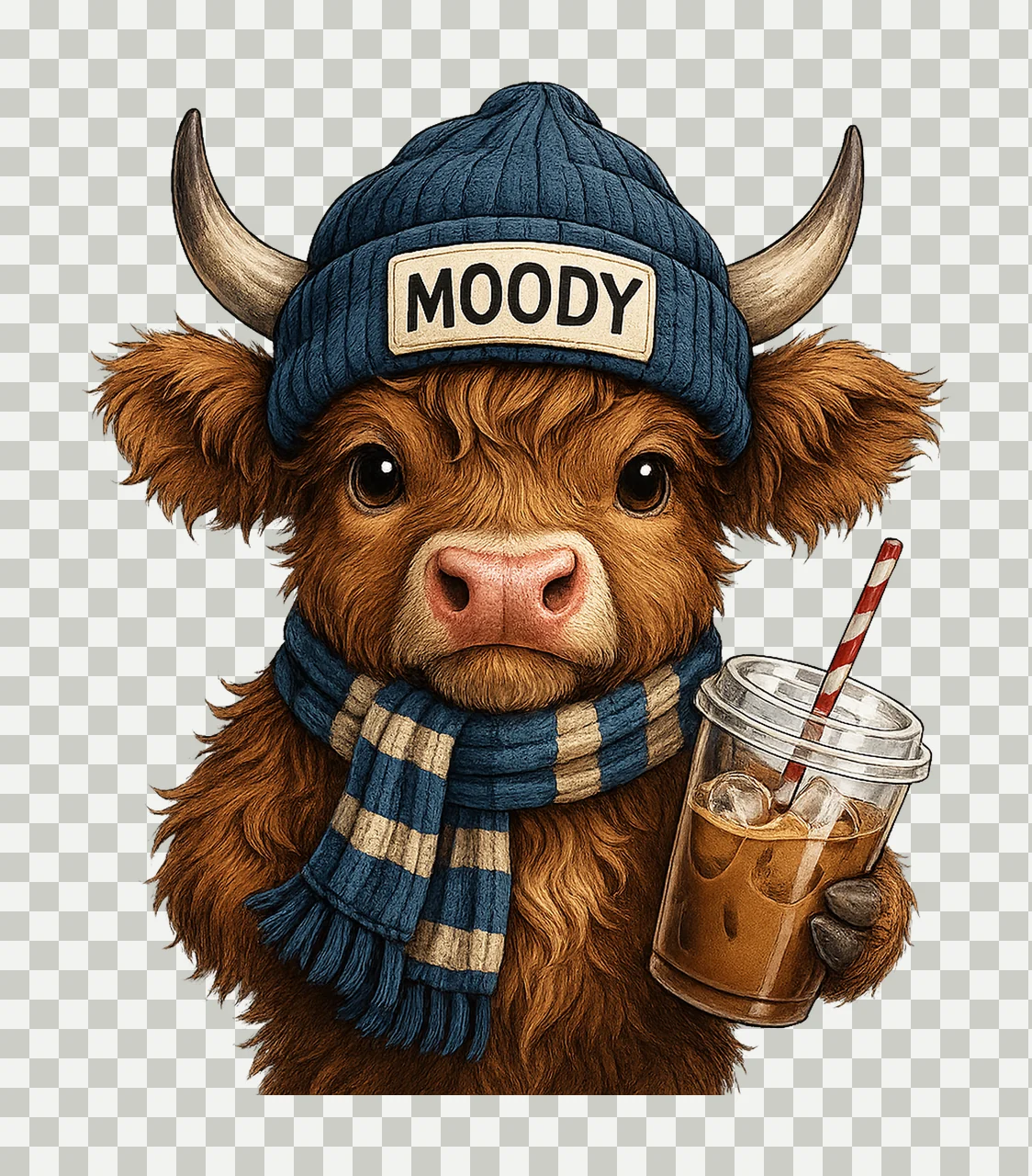 Moody Coffee Addict Highland Cow Cute Baby Cow Sublimation transparency and detail preview thumbnail