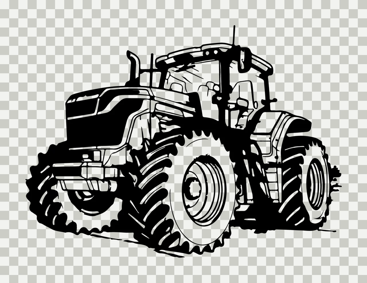 Black Silhouette Heavy Duty Farm Tractor parked detailed white transparency and detail preview thumbnail