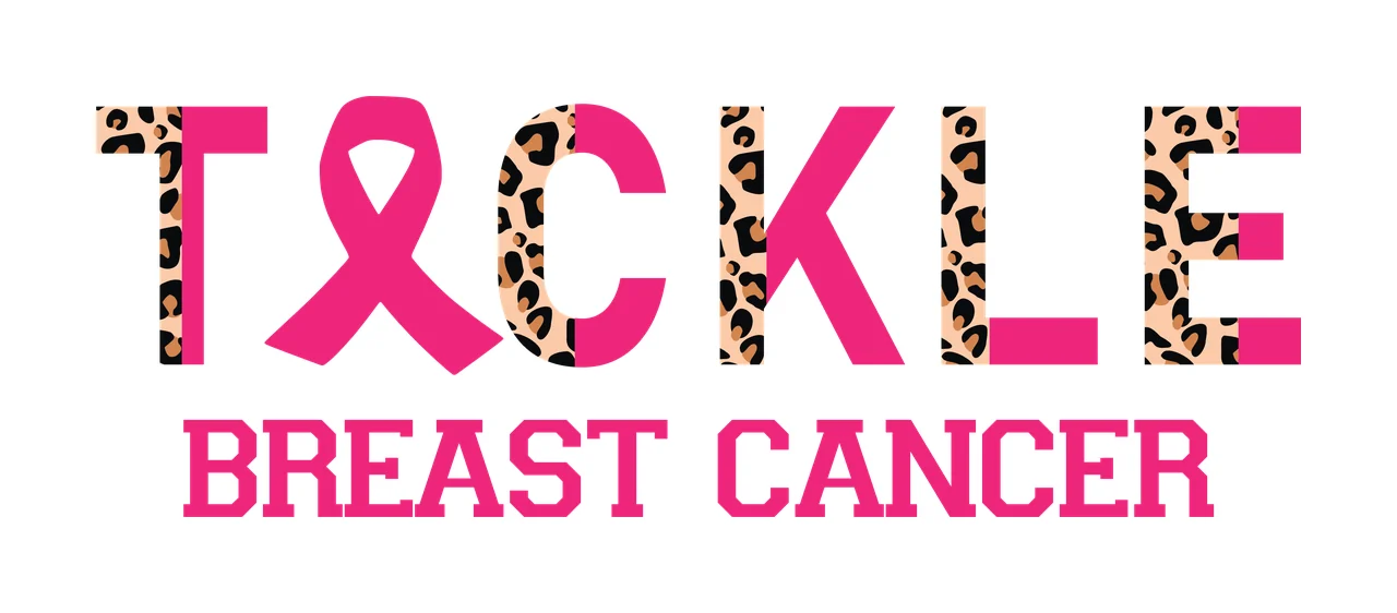Tackle Breast Cancer Black Text With Leopard Print ribbon white