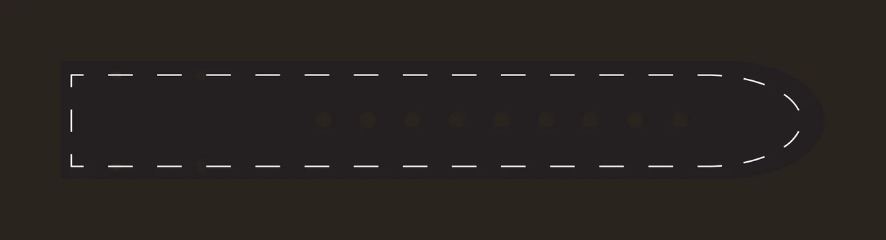 Watch strap Illustration with dashed stitching, adjustment holes, rounded tip and straight end in black and white contrast preview thumbnail