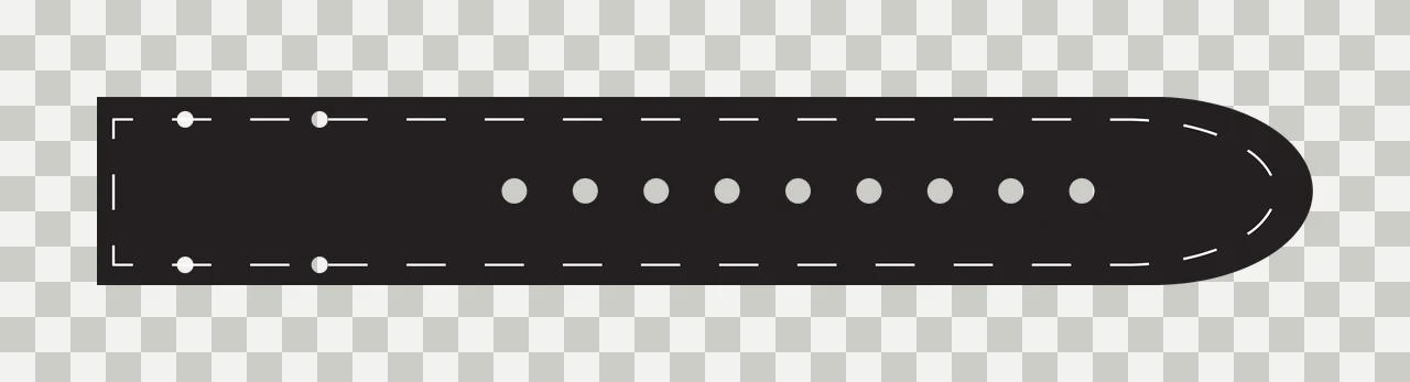 Watch strap Illustration with dashed stitching, adjustment holes, rounded tip and straight end in black and white transparency and detail preview thumbnail