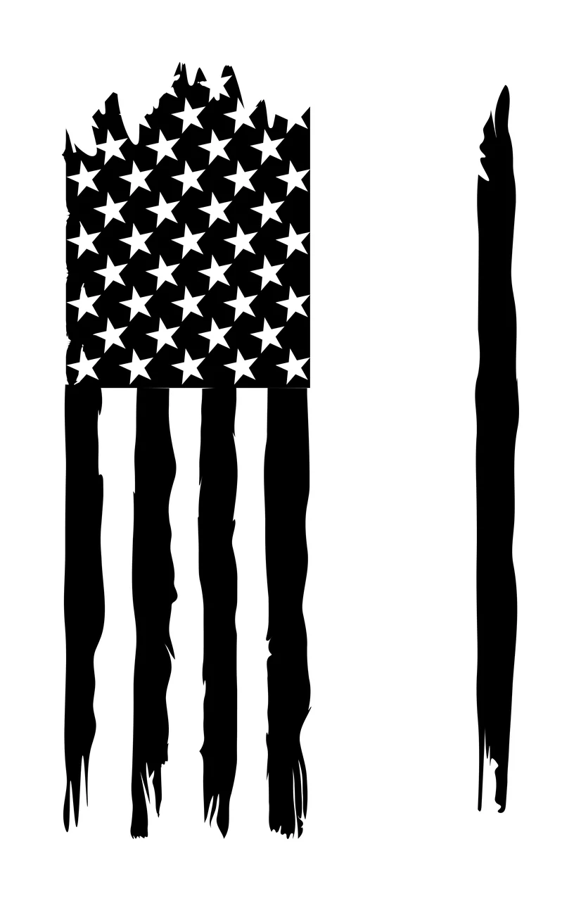 Flag Distressed American Black Silhouette stars stripes white