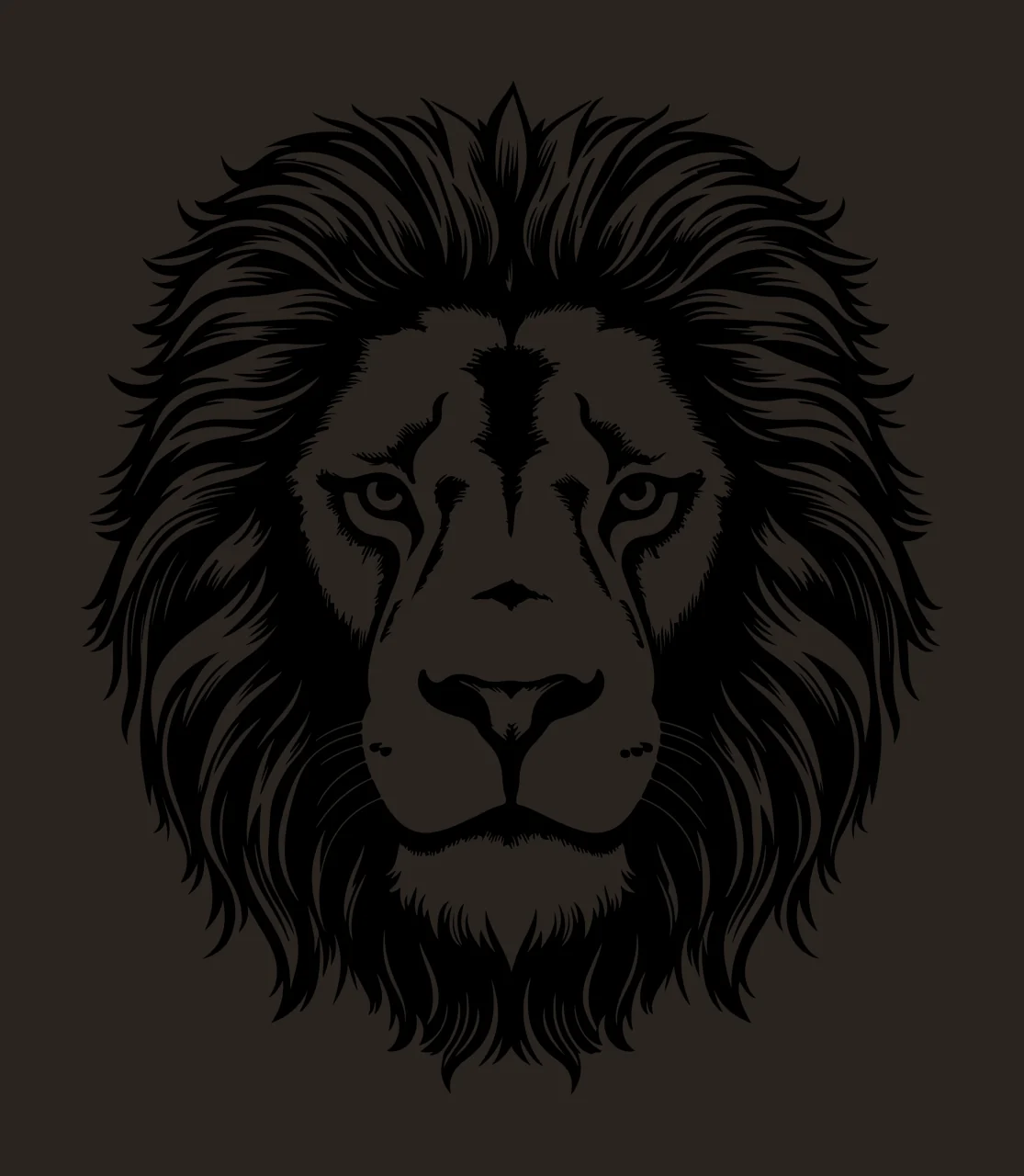 Lion Head Face Black And White Line Drawing facing forward contrast preview thumbnail