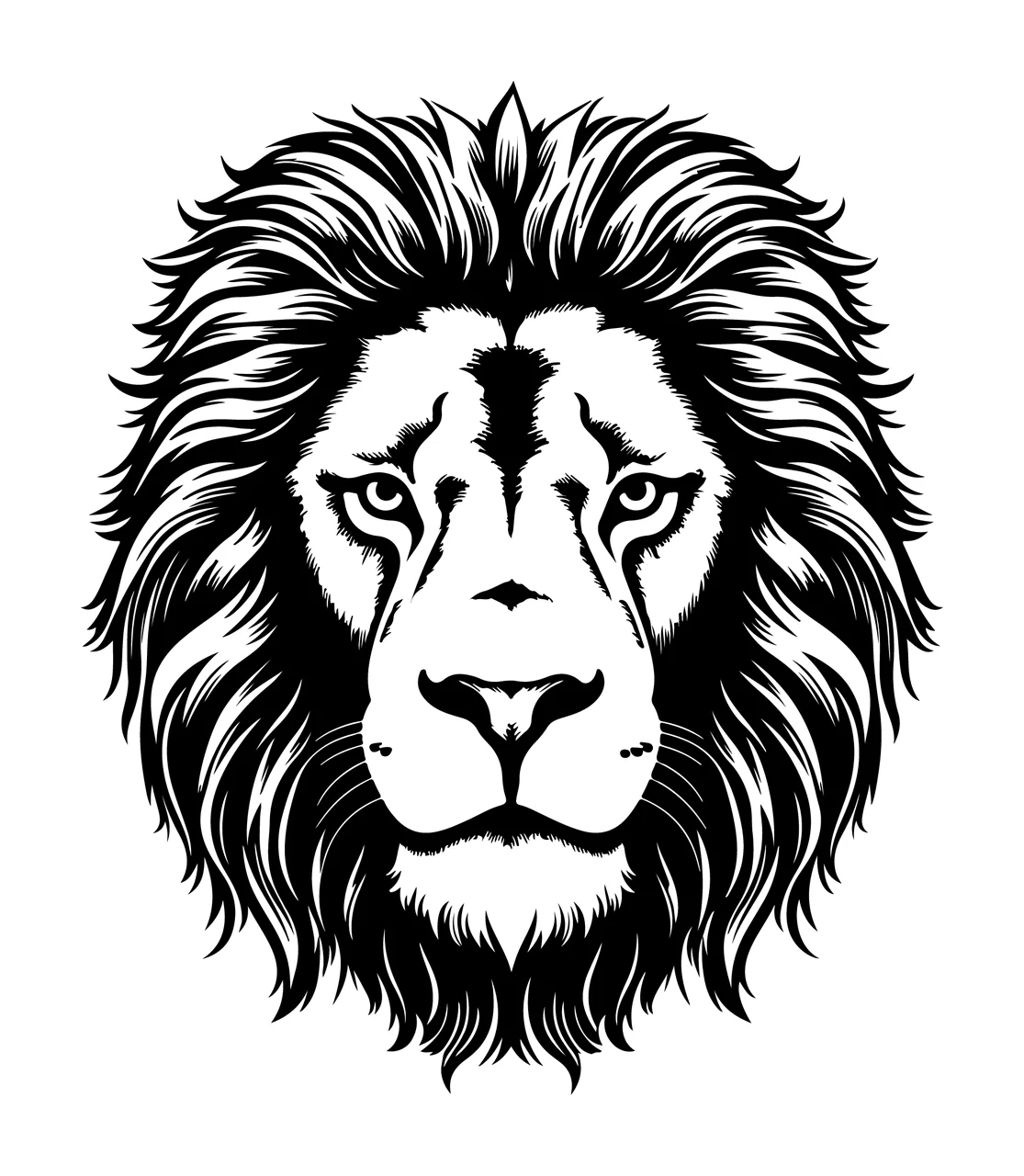 Lion Head Face Black And White Line Drawing facing forward