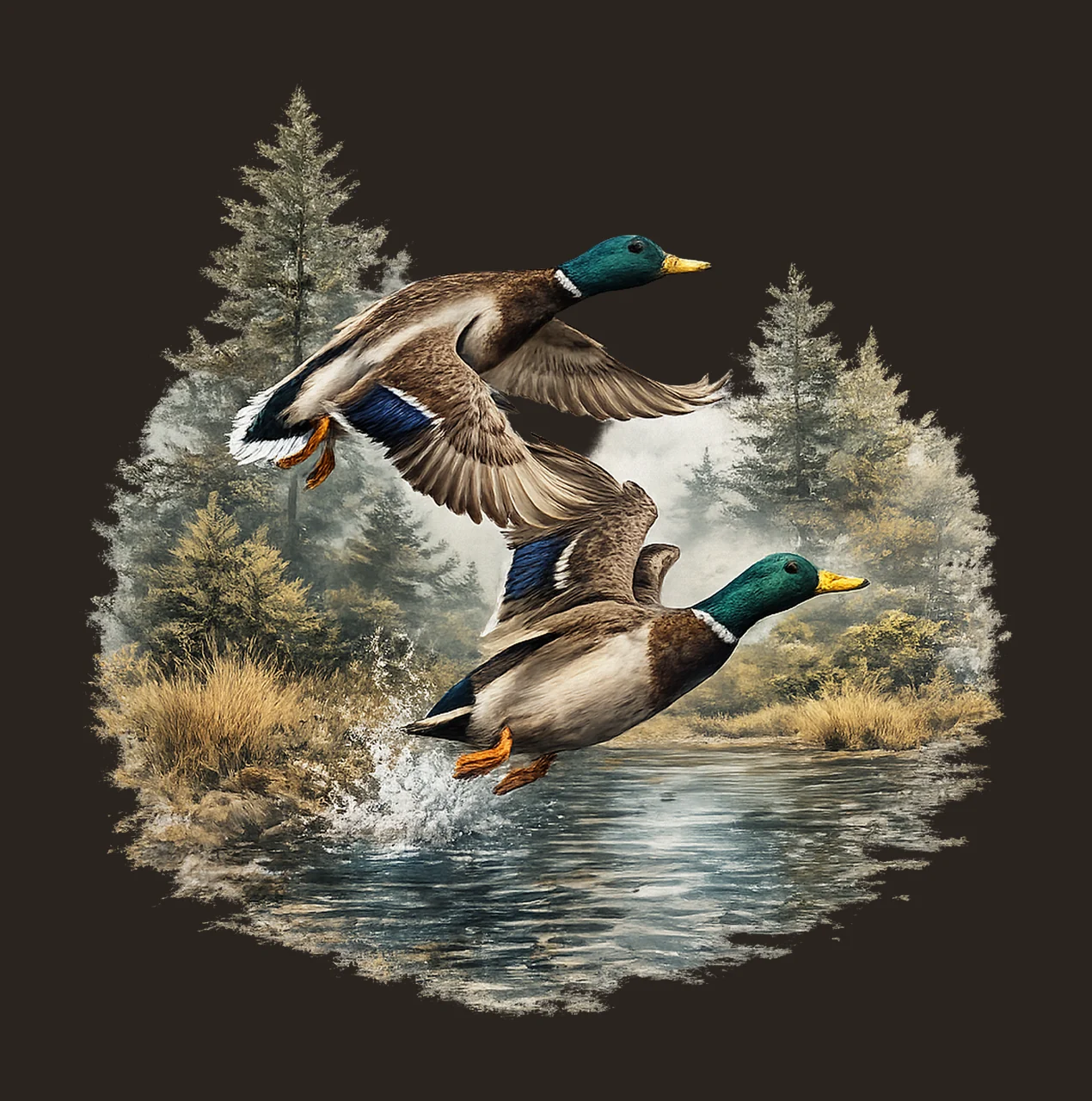 Vintage Mallard Ducks 90s Style Fall Sublimation Design contrast preview thumbnail