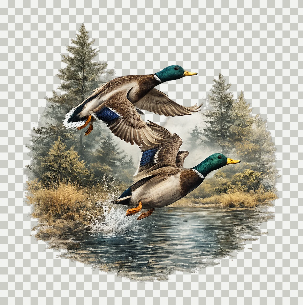 Vintage Mallard Ducks 90s Style Fall Sublimation Design transparency and detail preview thumbnail