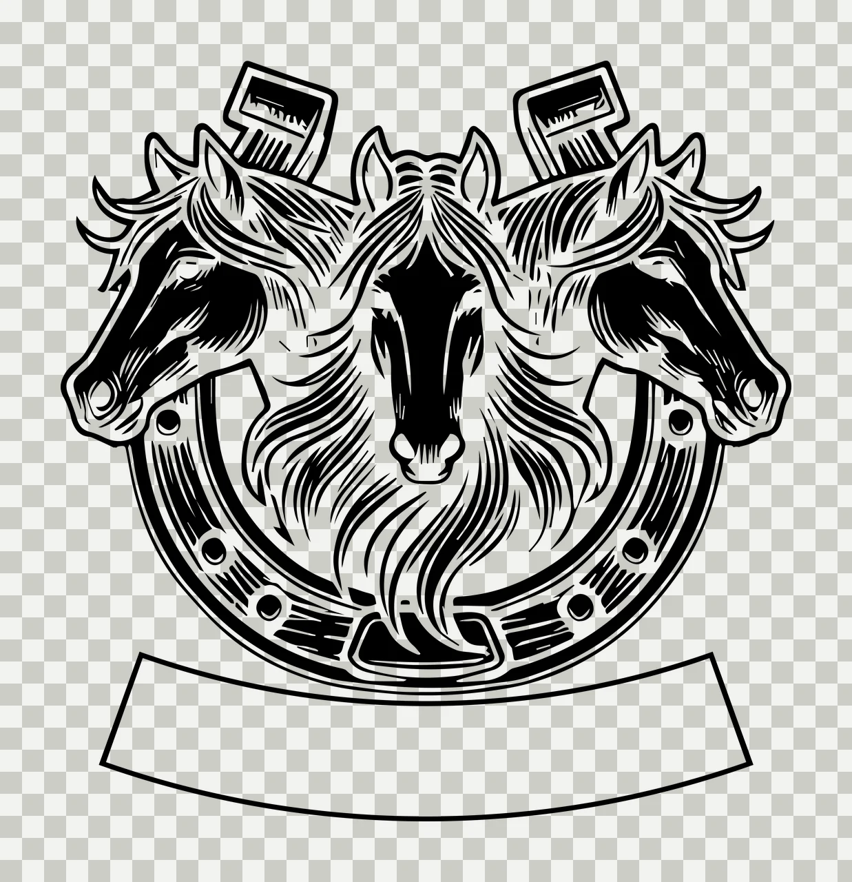 Horse Three Horses With Horseshoe Frame Badge facing forward transparency and detail preview thumbnail