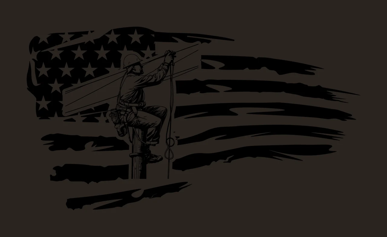Line Worker On Pole Before Flag Backdrop climbing ladder art contrast preview thumbnail