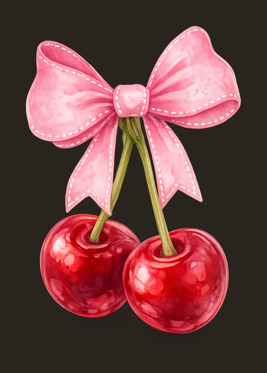Cherry bow coquette design trendy ribbon cherry girly contrast preview thumbnail