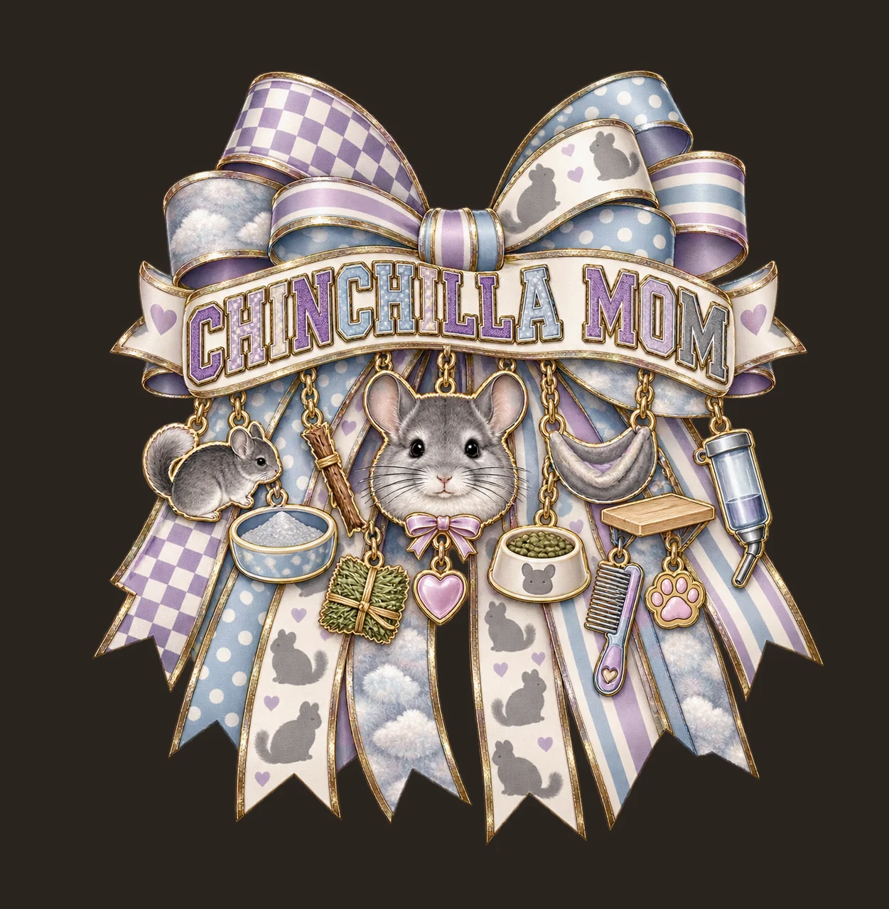 Chinchilla Mom Bow Charm PNG, Patterned Varsity Mom Ribbon Clipart, Transparent Sublimation Digital Download contrast preview thumbnail