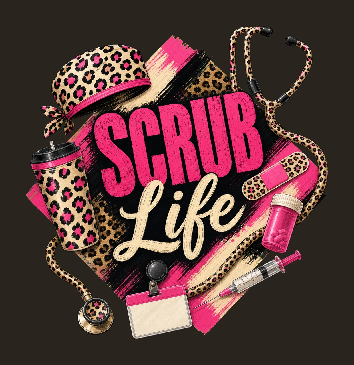 Scrub Life Leopard Nurse Shirt Design Variation D contrast preview thumbnail