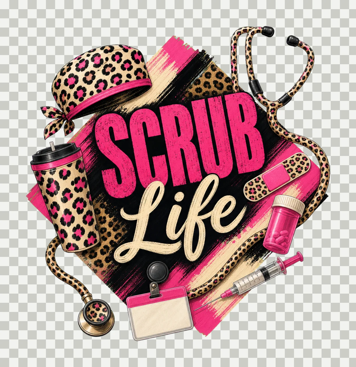 Scrub Life Leopard Nurse Shirt Design Variation D transparency and detail preview thumbnail