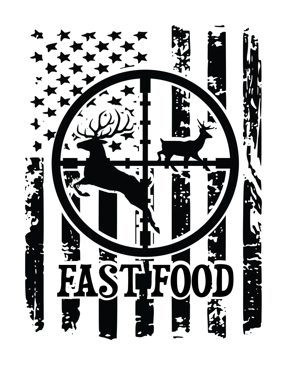 Fast Food Flag Deer Silhouettes Inside A Scope standing distressed