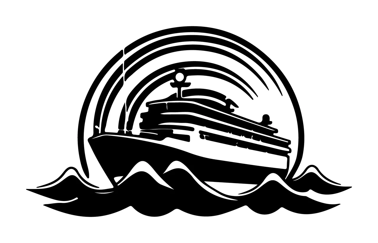Cruise Ship Silhouette On Ocean Waves sailing arches graphic