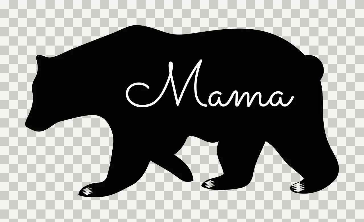 Mama bear silhouette Design with cursive lettering and mama text in black and white transparency and detail preview thumbnail