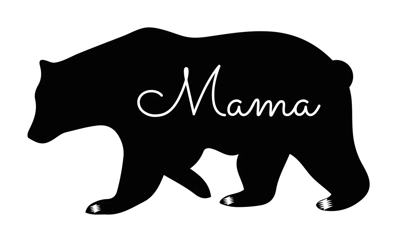 Mama bear silhouette Design with cursive lettering and mama text in black and white