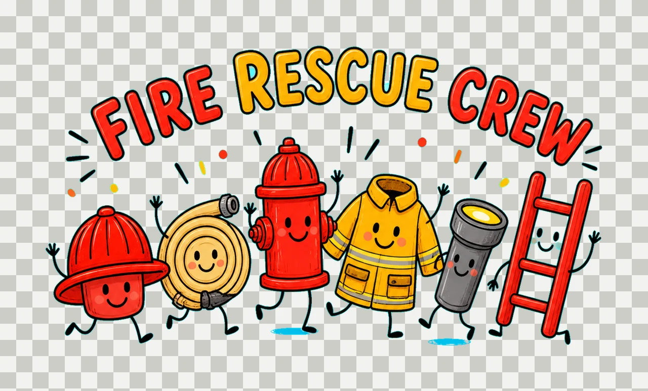 Firefighter Doodle Smiling Rescue Characters Variation A transparency and detail preview thumbnail
