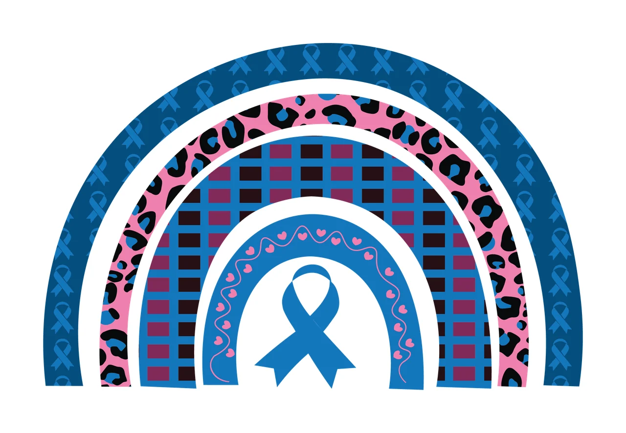 White Awareness Ribbon Rainbow Pattern Design arc and silhouette