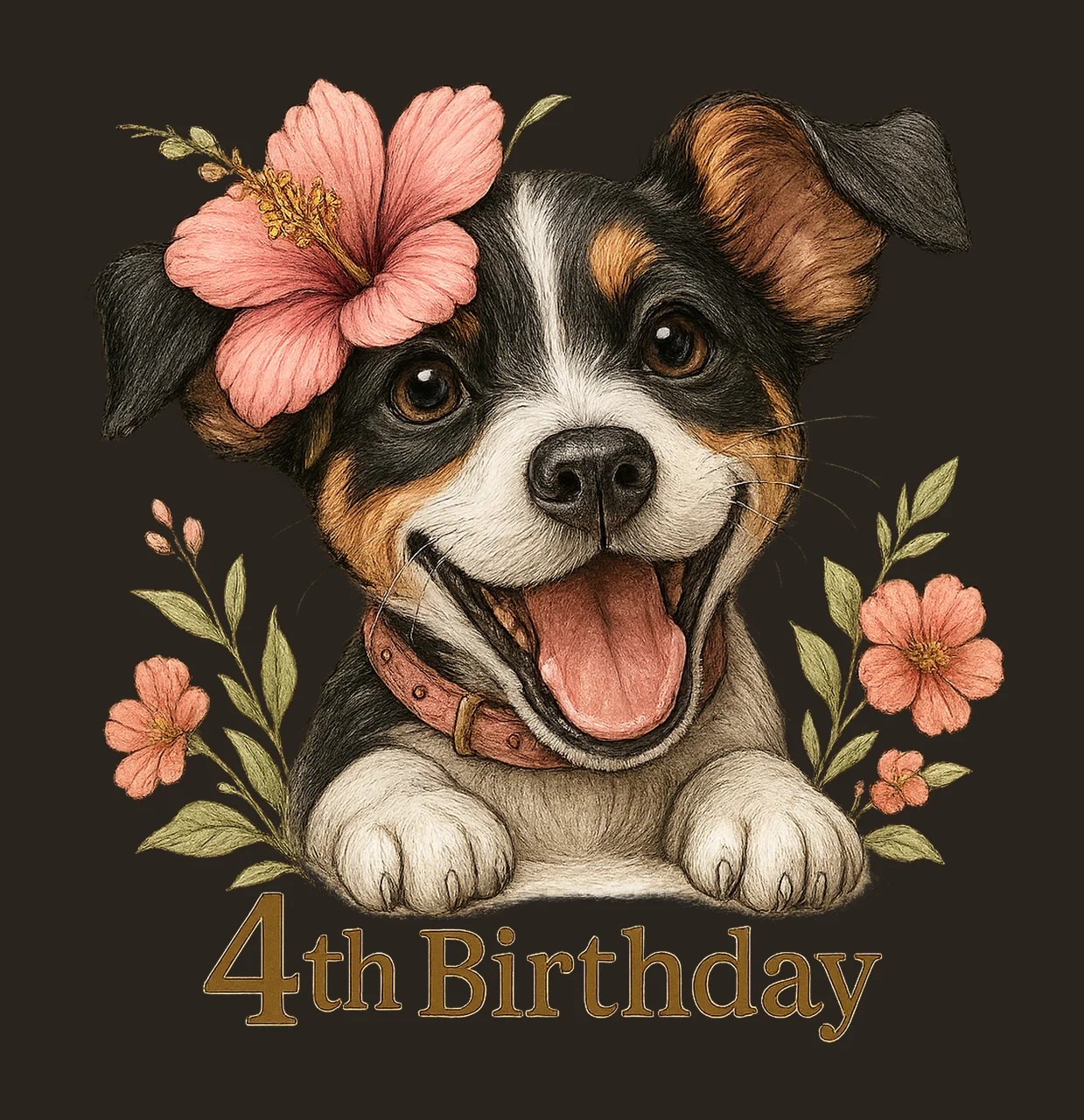 Floral Dog Artwork Cute Puppy with Flower Pet Lover Design contrast preview thumbnail