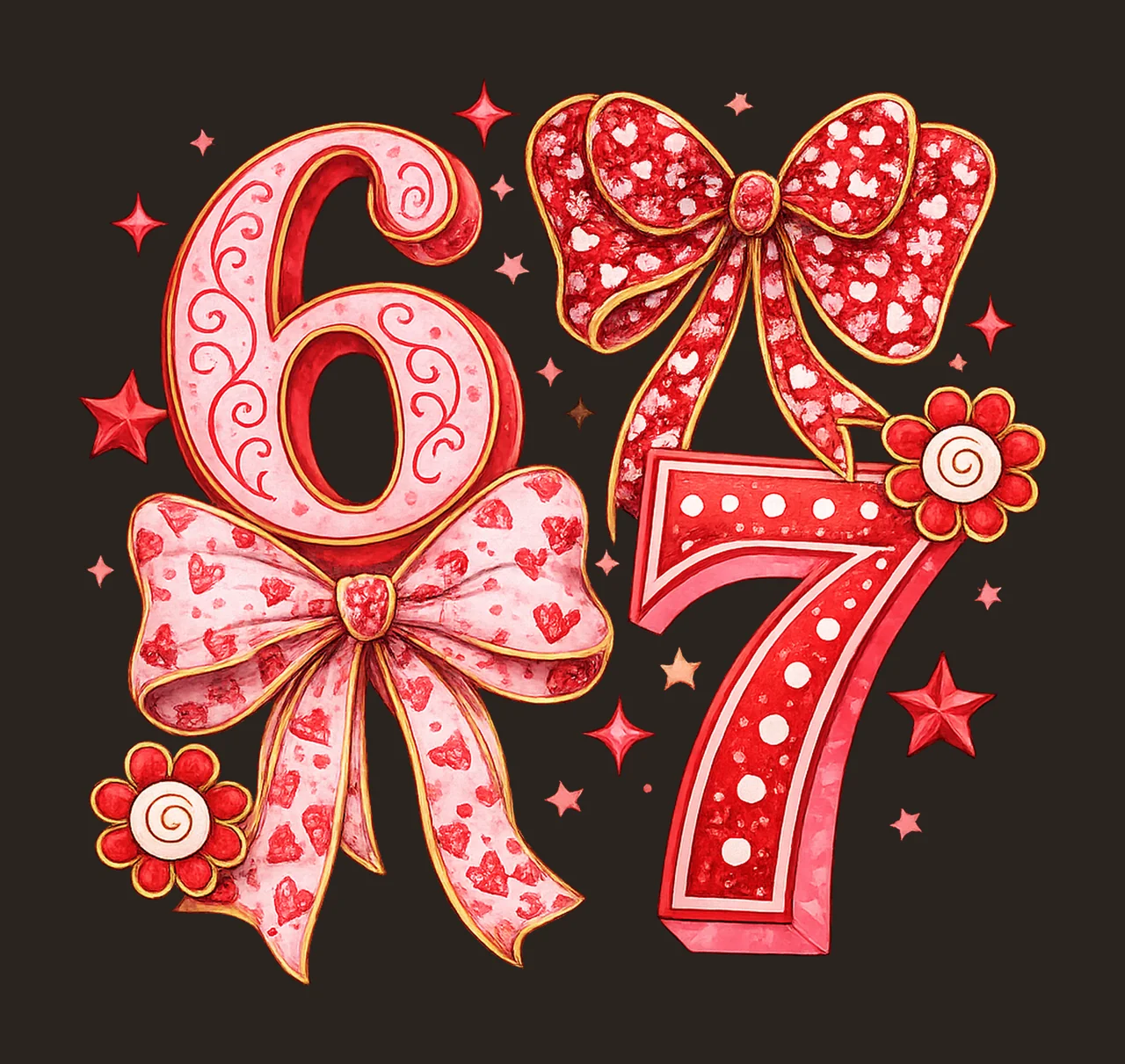 Funny Six Seven Valentine Coquette Bow Viral Internet Joke contrast preview thumbnail