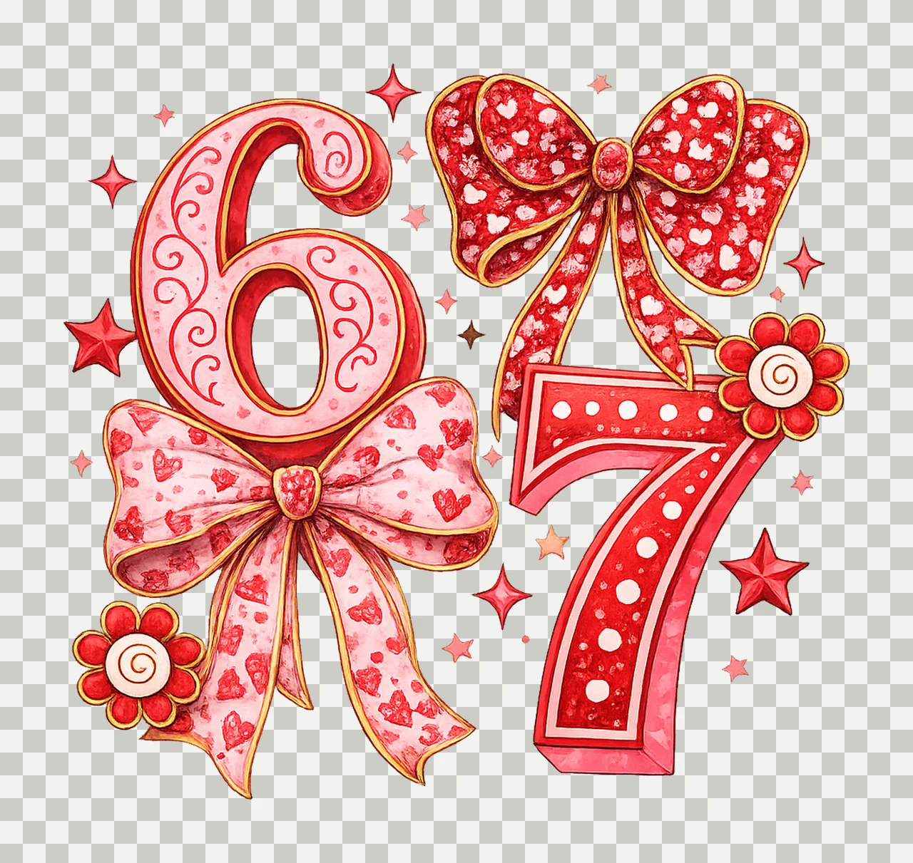 Funny Six Seven Valentine Coquette Bow Viral Internet Joke transparency and detail preview thumbnail