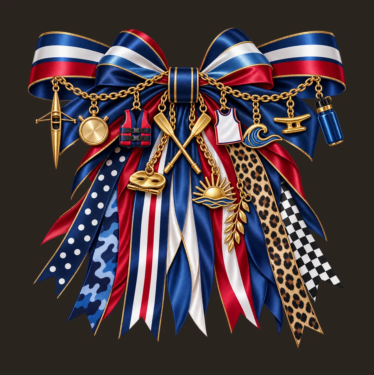 Rowing Athlete Bow Charm PNG, Gold Chain Charms, Transparent Sublimation Design, Digital Download contrast preview thumbnail