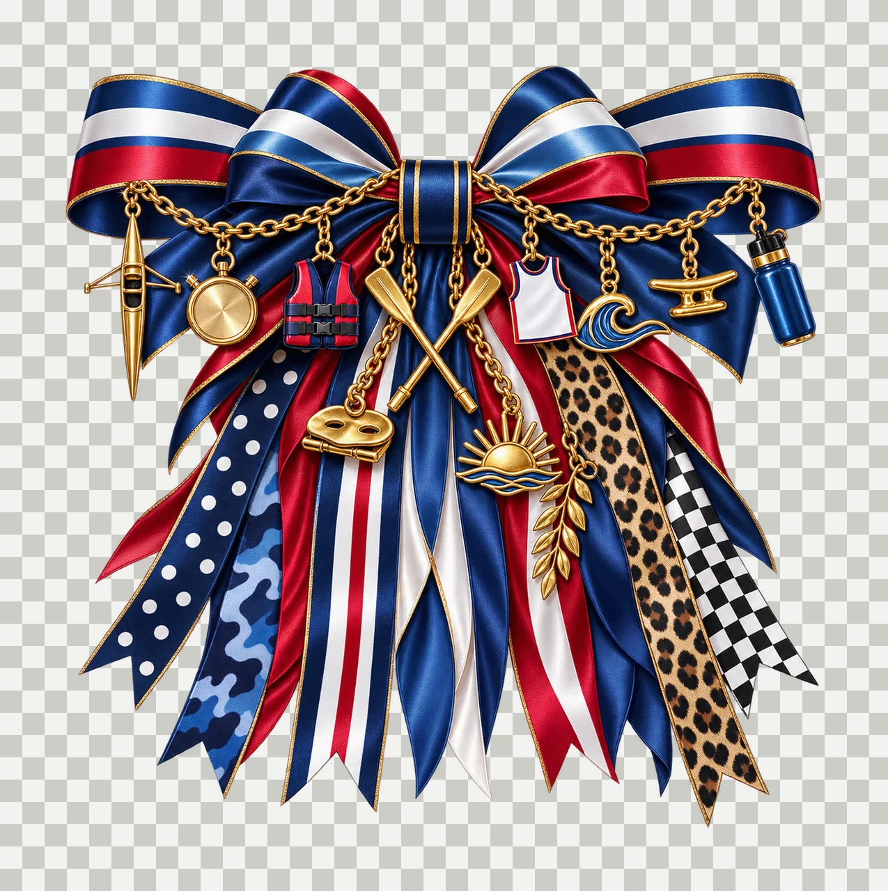 Rowing Athlete Bow Charm PNG, Gold Chain Charms, Transparent Sublimation Design, Digital Download transparency and detail preview thumbnail