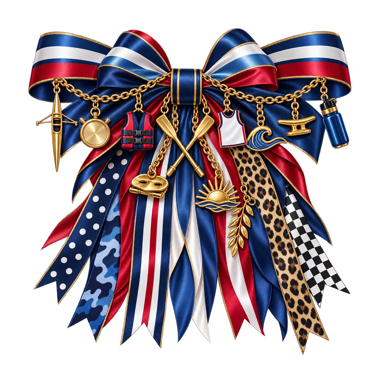 Rowing Athlete Bow Charm PNG, Gold Chain Charms, Transparent Sublimation Design, Digital Download