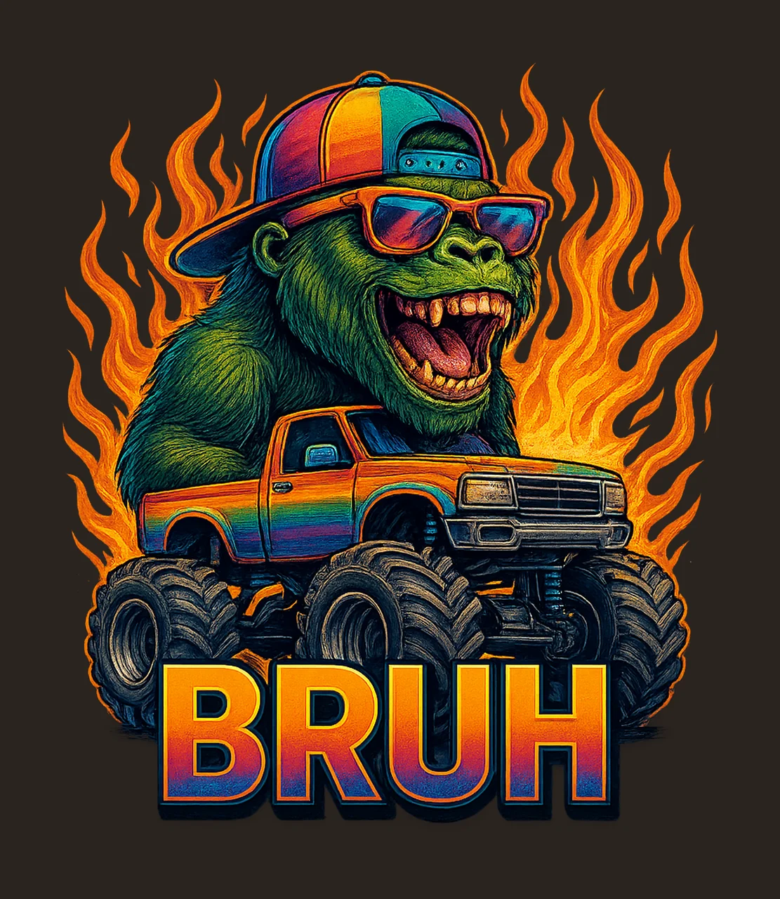 Bruh Truck Gorilla Driving With Monster And Cap sunglasses contrast preview thumbnail