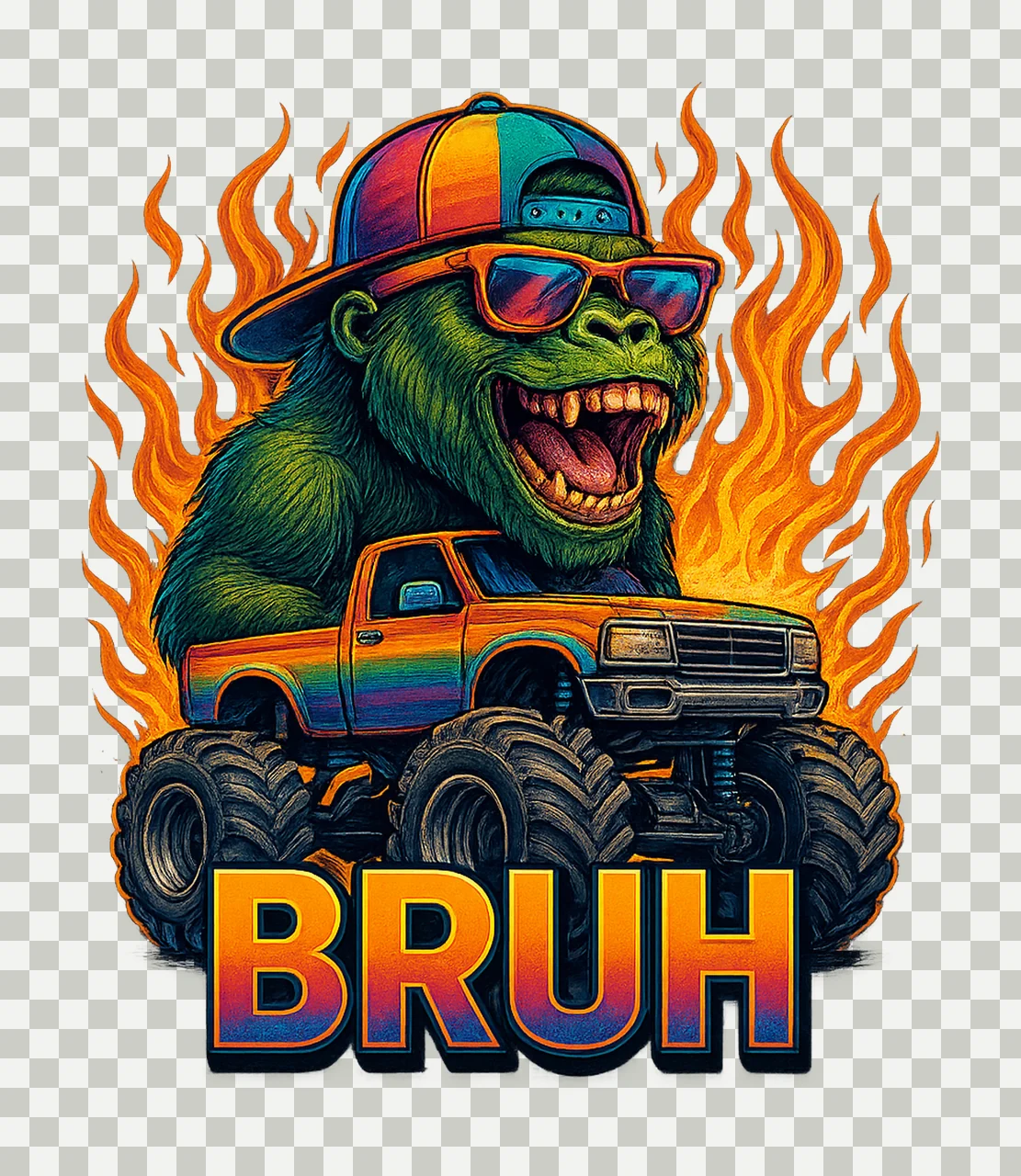Bruh Truck Gorilla Driving With Monster And Cap sunglasses transparency and detail preview thumbnail